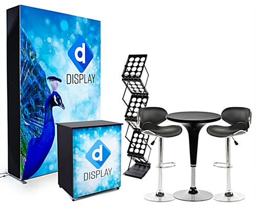 Trade Show Display Kit with Backwall, Seating, Table, and Literature Stand Trade show display kit with illuminated SEG single sided full color graphic backwall