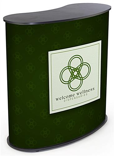Curved Exhibit Counter, Front View w/ Graphics Curved Exhibit Counter Includes a Digitally Printed Vinyl Wrap