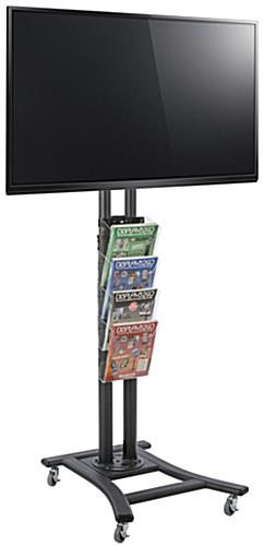 Black Plasma TV Stand with 4 Clear Literature Pockets, Steel Black Plasma TV Stand with 4 Clear Literature Pockets, Acrylic