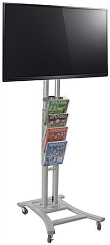 Silver Plasma TV Stand with 4 Clear Literature Pockets, Steel Build Silver Plasma TV Stand with 4 Clear Literature Pockets, Acrylic Compartments