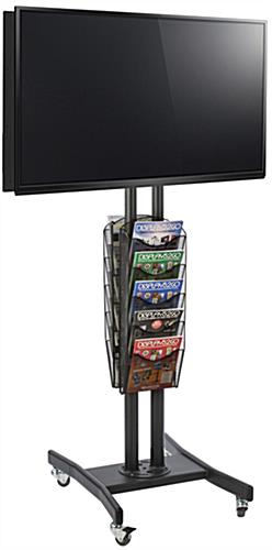 Double Sided TV Stand with 10 Mesh Literature Pockets, Height Adjustable Black Double Sided TV Stand with 10 Mesh Literature Pockets