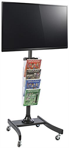 LCD TV Stand with 4 Acrylic Literature Pockets, Steel Build Black LCD TV Stand with 4 Acrylic Literature Pockets