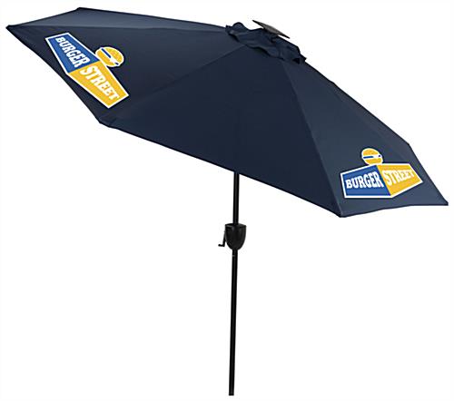 This Custom Business Umbrella is Great for Outdoor Bars Navy Blue Business Umbrella with Custom Graphics