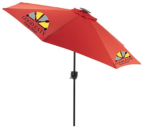 Custom Market Umbrella Great for Retail Spaces Red Custom Market Umbrella with Bluetooth Speaker
