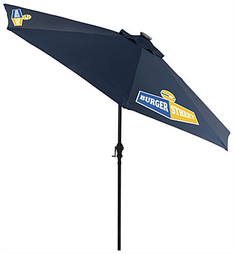 LED Outdoor Market Umbrella is Great for Dining Halls Navy Blue Outdoor Market Umbrella with Custom Logos