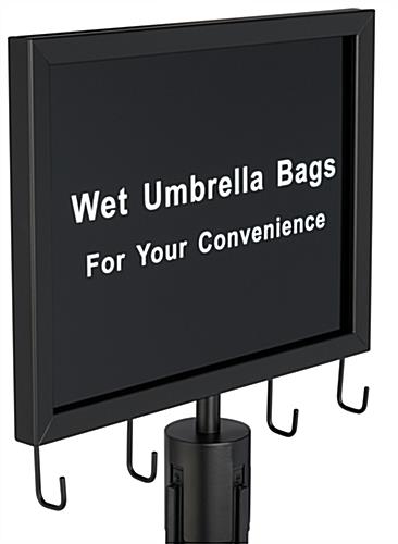Wet Umbrella Black Stanchion Sign - Great For Stores, Lobbies, Churches, Hotels & More Wet umbrella black stanchion sign with welded hooks