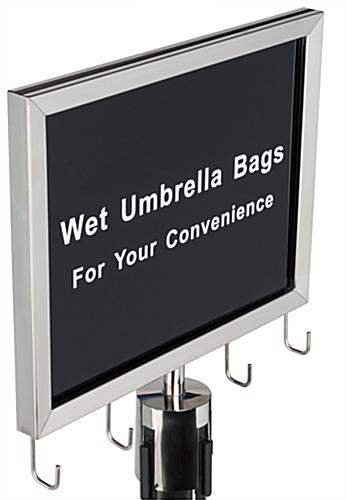 Wet Umbrella Silver Stanchion Sign Holder - Ideal Safety Program Accessory for Hotels, Offices, Waiting Areas, Stores & More Wet umbrella silver stanchion sign holder with welded hooks