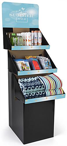 3 Shelf Custom Printed Cardboard Floor Stand for Product Placement 3 Shelf Custom Printed Cardboard Floor Stand Includes Graphics