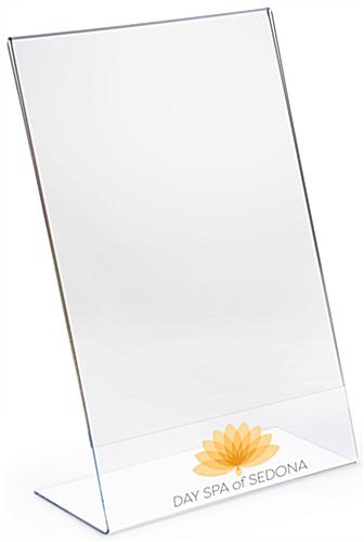Showcase welcome messages or service rates in a custom-printed 11x17 angled sign holder! Custom 11x17 Acrylic Slant Back Sign Holder