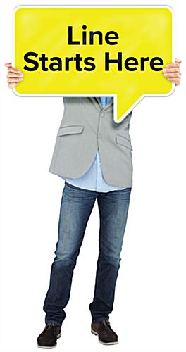 Use This Life Size Standee with Speech Bubble for Line Traffic Control 40 inch wide life size standee with speech bubble for crowd control