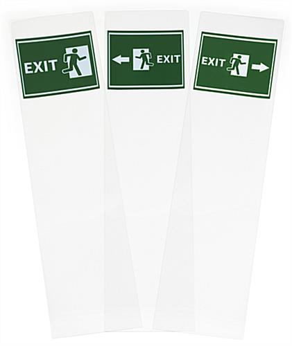 10.5x9 Replacement Exit Graphics for FSSS4812EX1 with Pack of 3 Designs Pack of (3) 10.5x9 replacement exit graphics for FSSS4812EX1