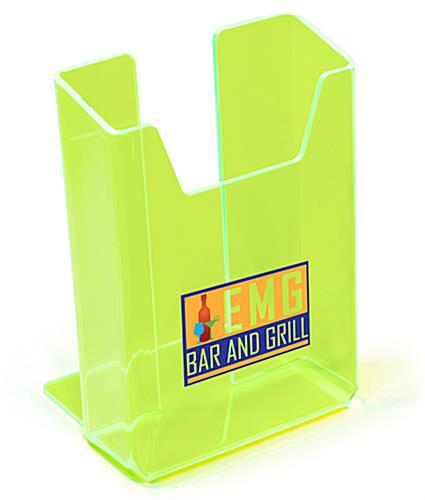 Green Acrylic Custom Literature Display Used for Counter Tops Neon green acrylic custom literature display with 6 inch single pocket