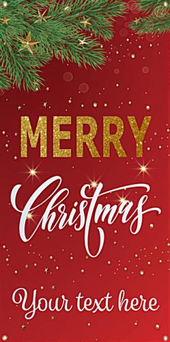 Personalized 2' x 4' "Merry Christmas" hanging business banner with stock graphic 2' x 4' "Merry Christmas" hanging business banner with custom text