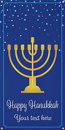 2' x 4' Hanging Holiday Banner - Spread Joy this Hanukkah 2' x 4' hanging holiday banner with Hanukkah-inspired graphics
