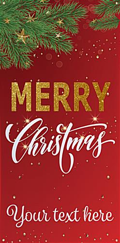 Personalized 3' x 6' "Merry Christmas" hanging business banner with stock seasonal graphic 3' x 6' "Merry Christmas" hanging business banner with custom text