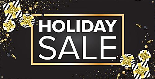 Holiday Store Banner Advertises Important Sales Holiday store banner with promotional text