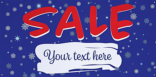 8' x 4' seasonal hanging banner with custom text field 8' x 4' seasonal hanging banner with blue snowflake background