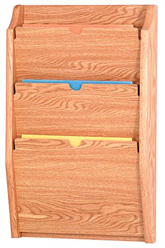 Light Oak Wall File Holder - 3 Pockets Light Oak Wall File Holder