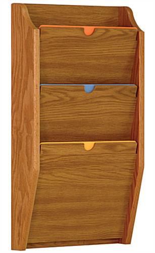 Medium Oak Wall File Holder - 3 Pockets Medium Oak Wall File Holder