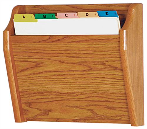 Medium Oak Wall Mount Single File Holder with Wooden Front Wood wall mount single file holder in medium oak finish color