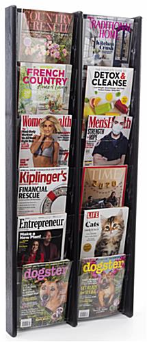 This Hanging Magazine Holder Has a Modern Black Finished Stain 21.3 inch x 48.0 inch hanging magazine holder with solid oak wood construction