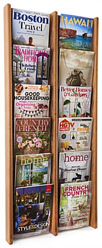 This 6-Tiered Wood Magazine Rack Boasts Solid Oak Construction for Years of Service 6-tiered wood magazine rack with solid oak construction