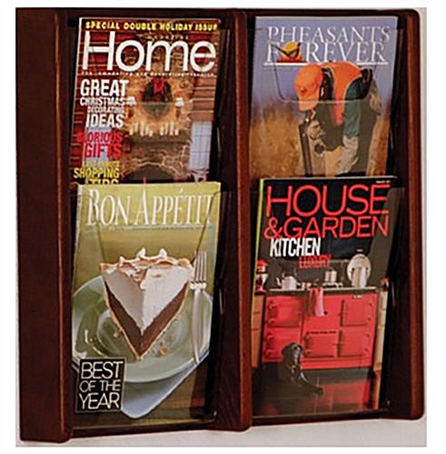 2 Tiered Wooden Magazine Holder Mounts to Walls with Included Hardware 2 tiered wooden magazine holder with pre-drilled holes