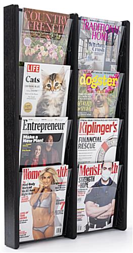 This 8 Pocket Magazine Holder Is Made of Solid Oak Wood 21.3 inch x 33.5 inch 8 pocket magazine holder with black finished stain