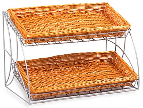 25-3/4 x 18 x 16-1/2-Inch, Silver Finish Metal Display Rack Includes 2 Wicker Basket Trays Basket Rack w/2 Willow Baskets Included