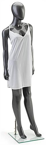 Propped View of Silver Female Mannequin Silver Female Mannequin with Proportional Dimensions