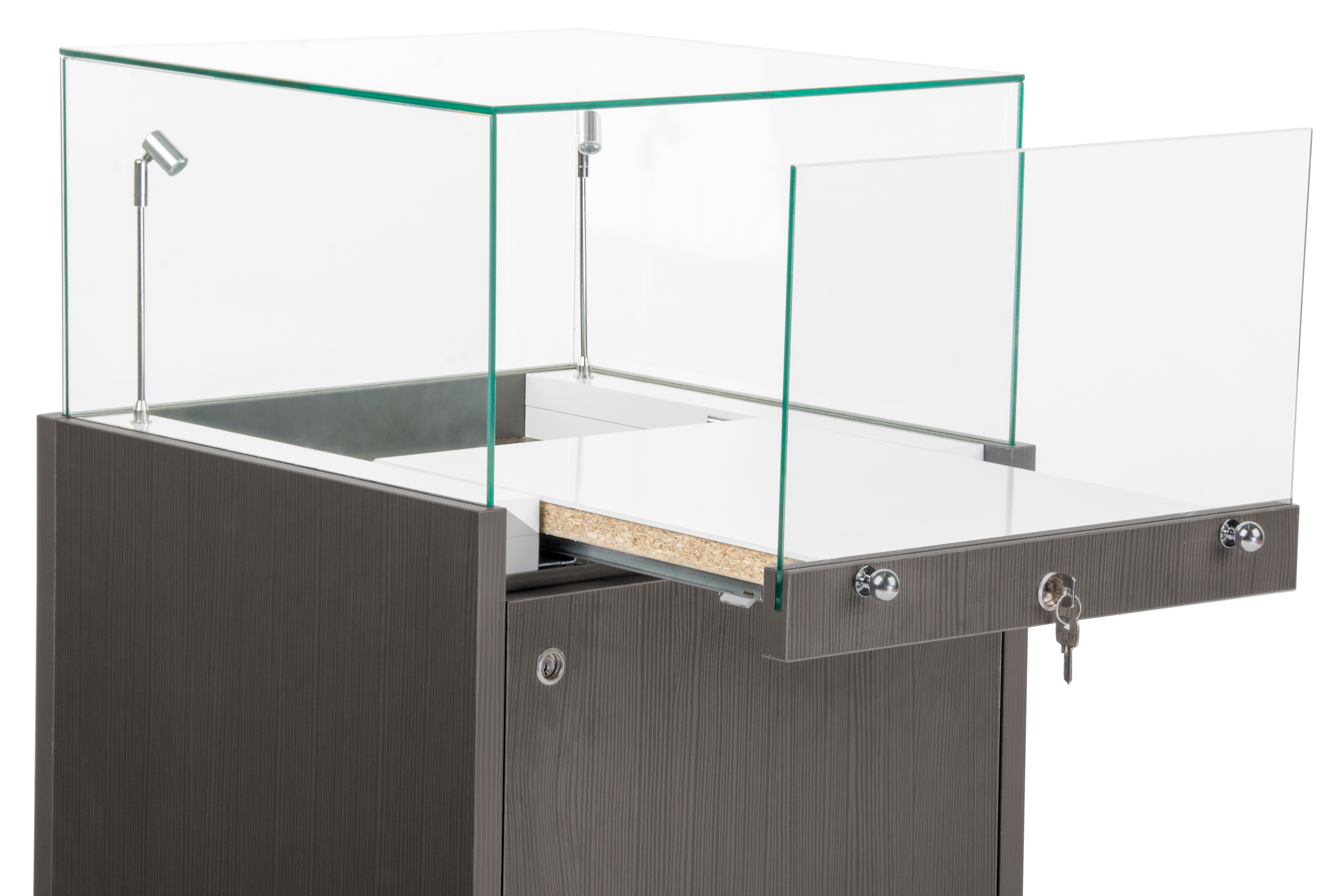 Slide Top Display Box Pedestal Display Case | (2) Tilting LED Lights & Slide Out Exhibit ...