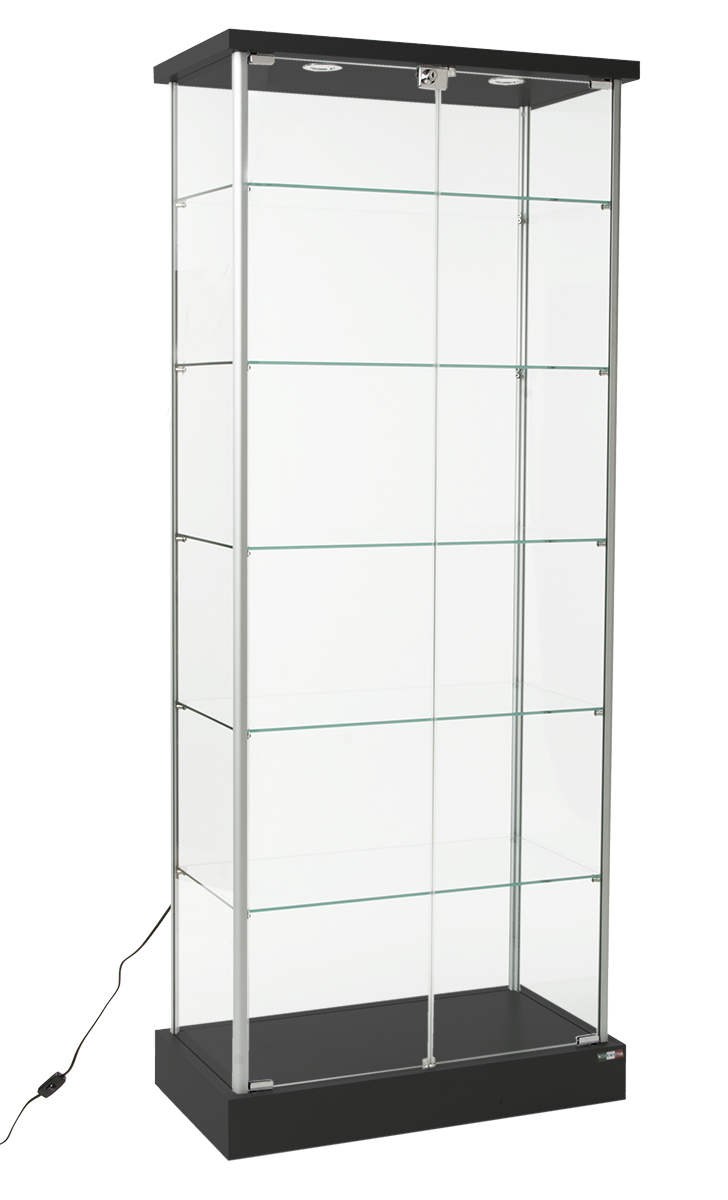 Displays2go CTRRVBLKB Spinning Glass Display Case with Halogen Top Lights -  Zen Merchandiser