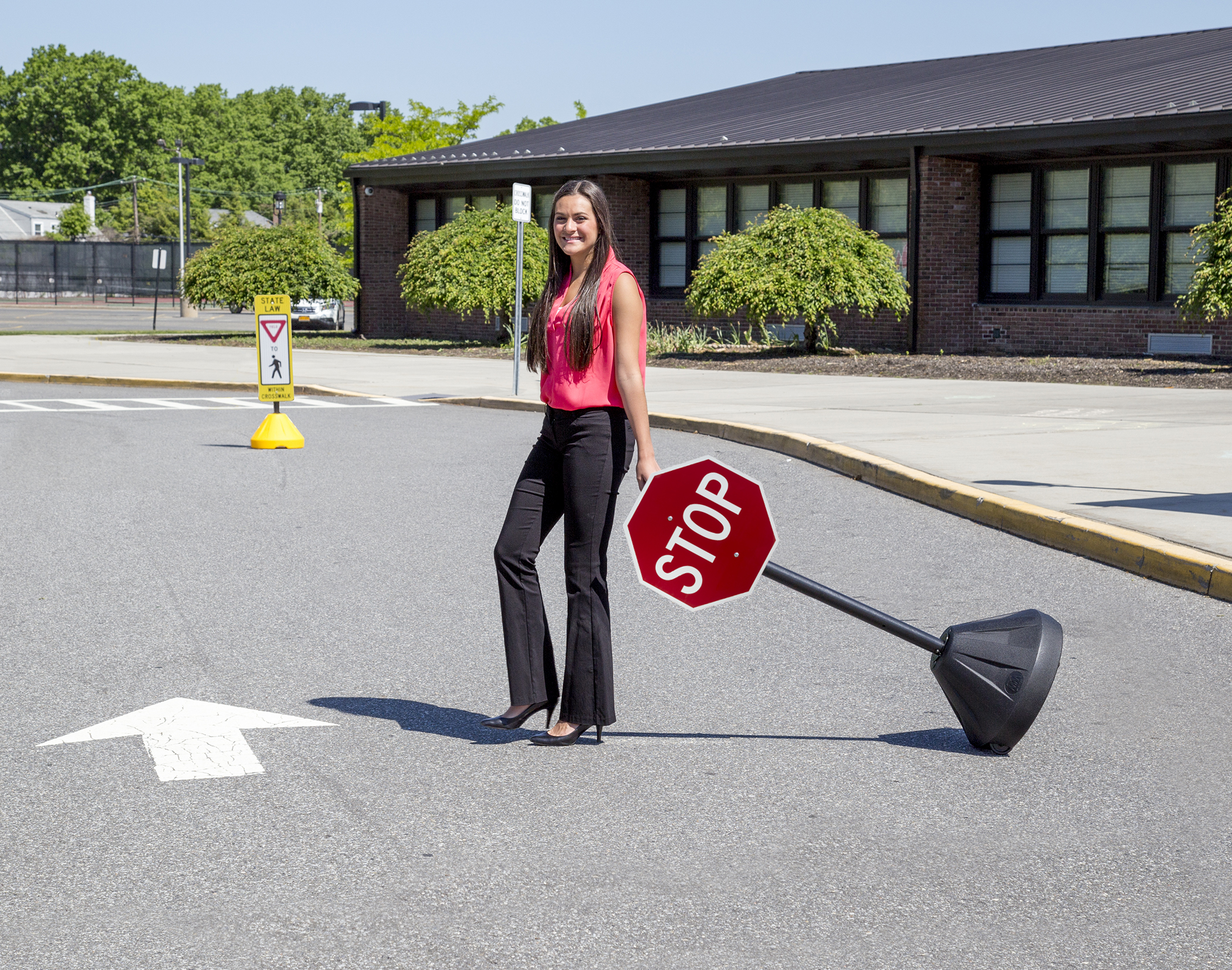 Normal Sized Stop Sign Small Stop Sign | Black Base with Pole | Displays2Go