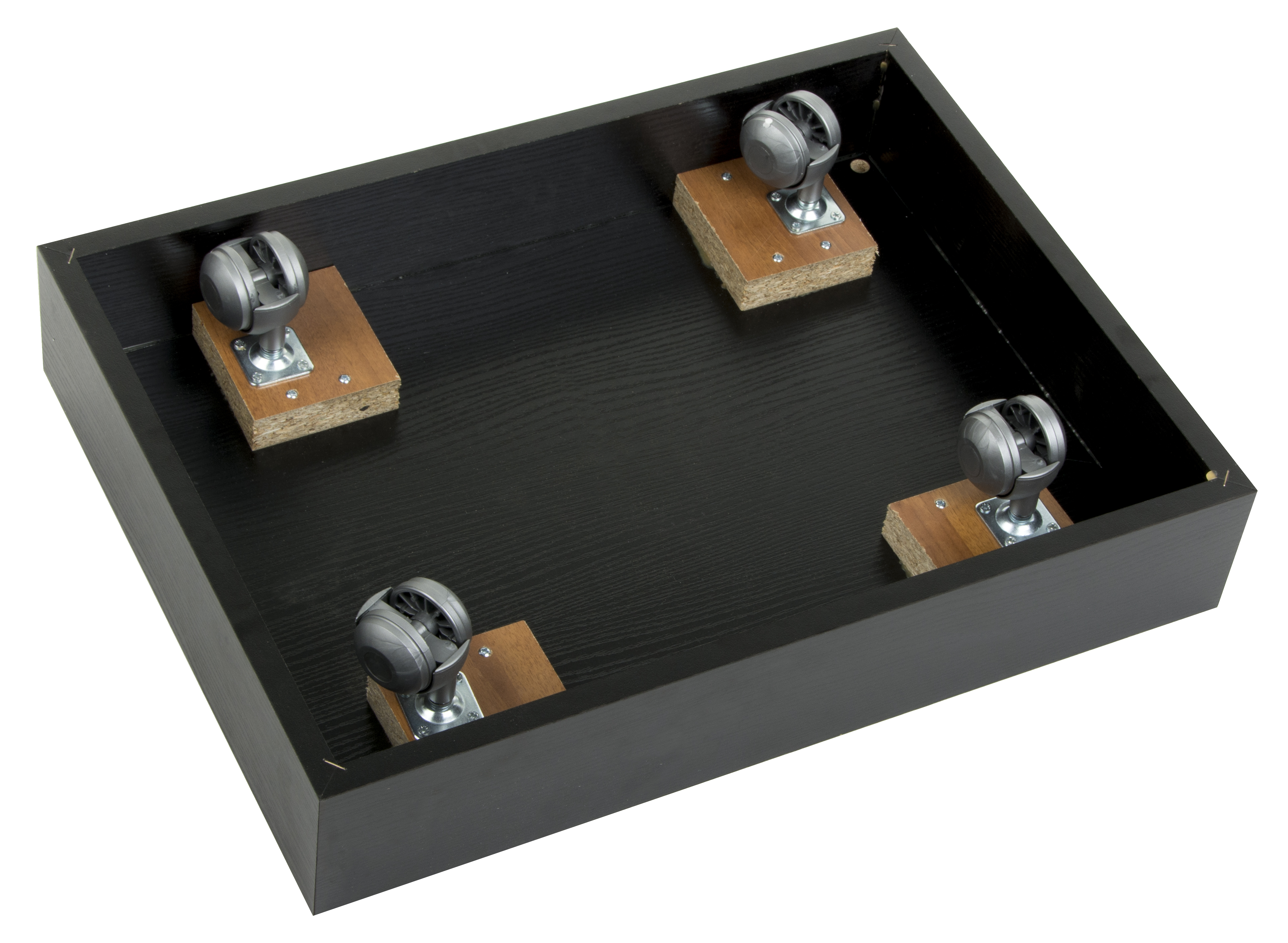 37" Glass Display Case w/5 Shelves, 2 Top Lights, Hidden Wheels & Hinged Door - Black - Image 4