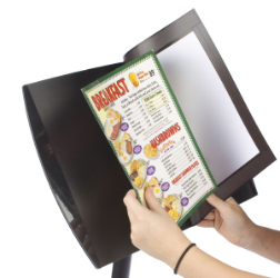 Floor poster stands with magnetic frames for menus
