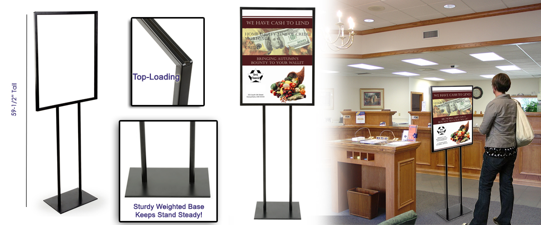 1 Tier 22x69 Sign Stand  Large Poster Holder with Rectangular Base –  PosterDisplays4Sale