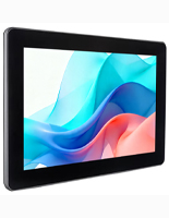 LCD touch screen display with a sleek black and silver colorway