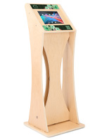 Wooden iPad kiosk with graphics made with eco-friendly materials