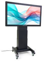 Touch screen motorized tv stand in black powder-coated finish