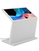 Touch screen interactive kiosk with optional customizable graphic add on
