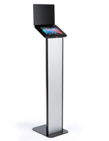 Black and silver brandable tablet kiosk for multiple 9.7" tablet devices