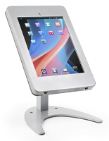 Countertop iPad Pro locking tablet holder stand in silver finish metal construction