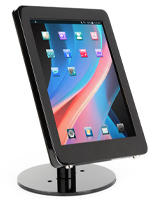 Glossy black iPad Pro POS stand with modern rounded corner design