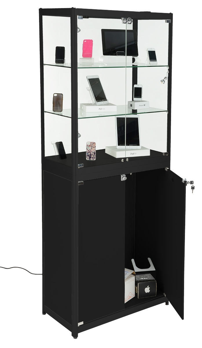 Black Portable Display Case | Glass Cabinet with Enclosed Locking Base ...
