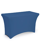 Rectangular stretch table cloth is made of dark blue polyester 