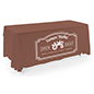 Brown open back tablecloth for six foot tables