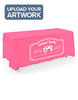 Pink open back tablecloth with customized graphics