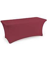 Burgundy stretch table cloth with flame retardant material