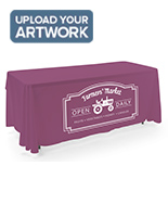 Purple open back tablecloth with custom imprint