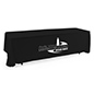 Black open back tablecloth with white imprint